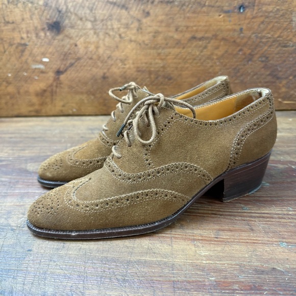 Vintage Ralph Lauren Suede Wingtip Oxford Shoe Size 7B Made in Italy - Picture 3 of 11